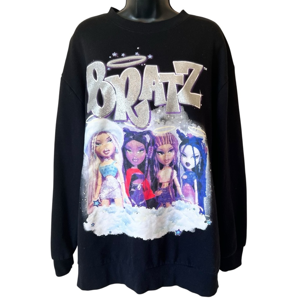 BRATZ Dolls Glitter Print Graphic Black Y2K Sweatshirt